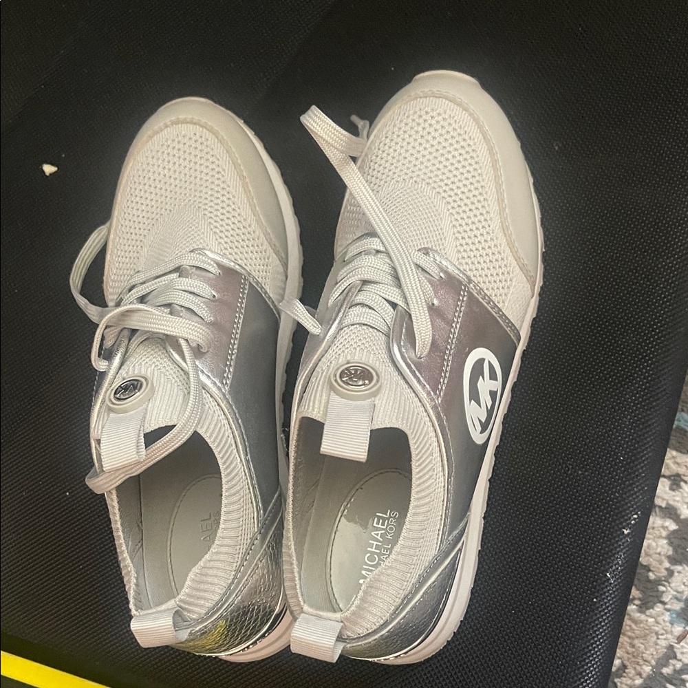 Michael Kors Metallic Silver and White Sneakers